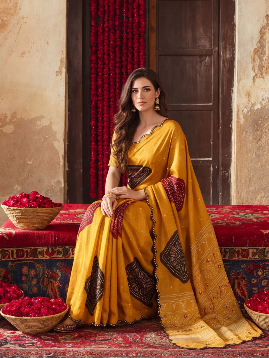 Women Lightweight Printed Beautiful Mirror Work Border Saree With Unstitched Blouse Piece