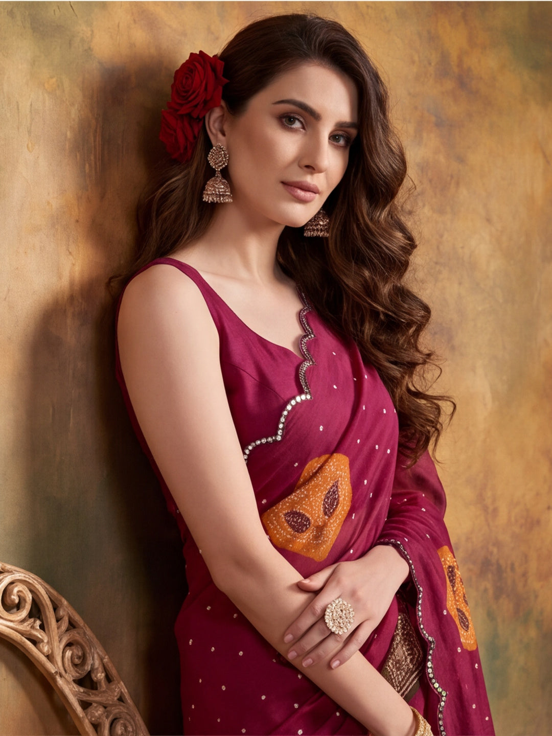 Women Lightweight Printed Beautiful Mirror Work Border Saree With Unstitched Blouse Piece