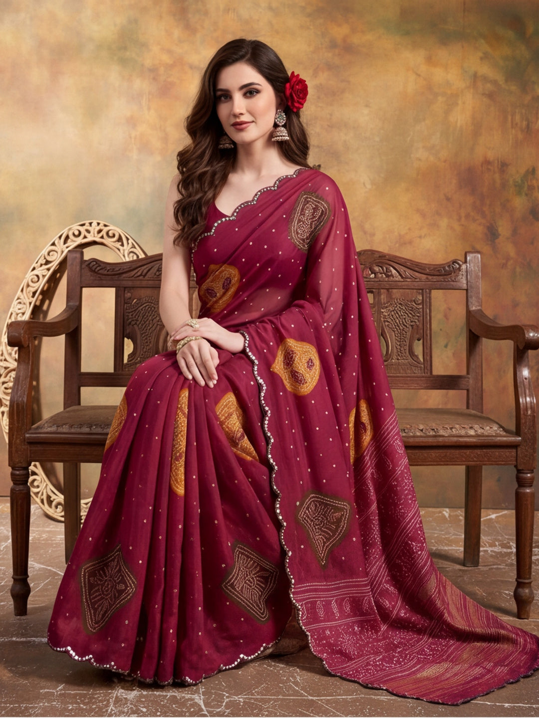 Women Lightweight Printed Beautiful Mirror Work Border Saree With Unstitched Blouse Piece