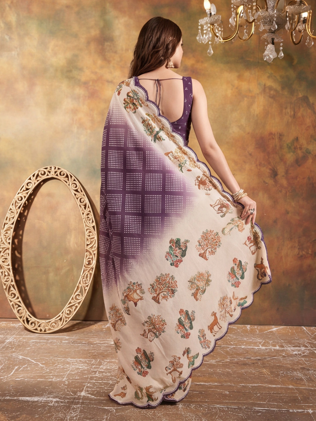 Women Lightweight Printed Beautiful Mirror Work Border Saree With Unstitched Blouse Piece