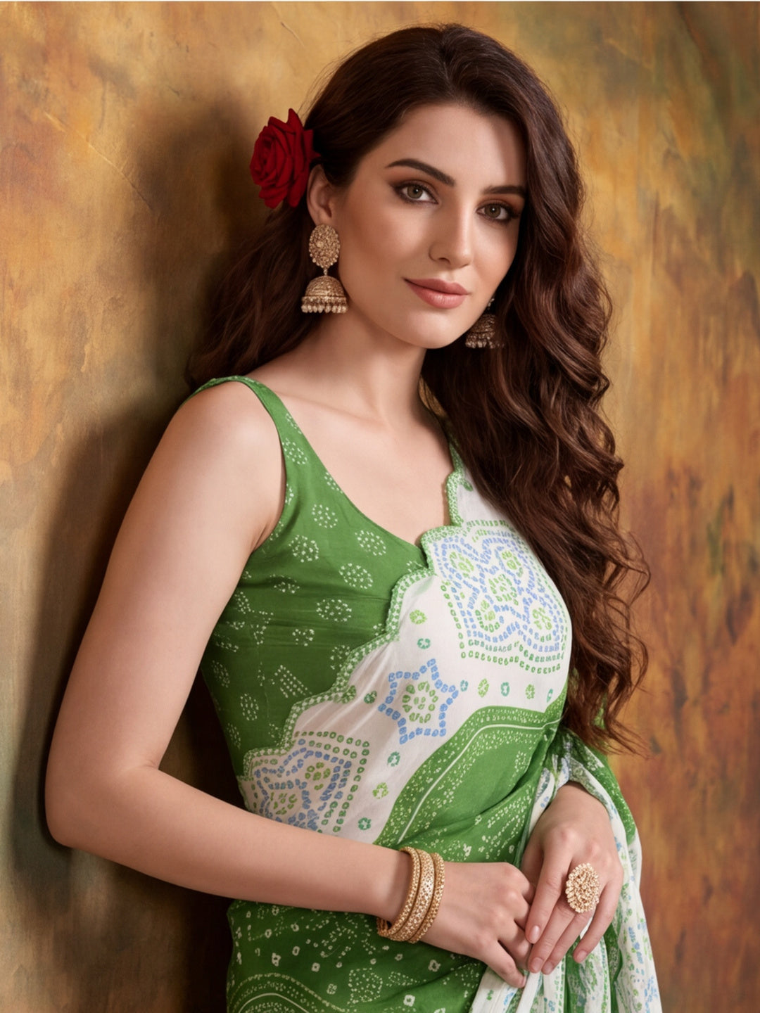 Women Lightweight Printed Beautiful Mirror Work Border Saree With Unstitched Blouse Piece