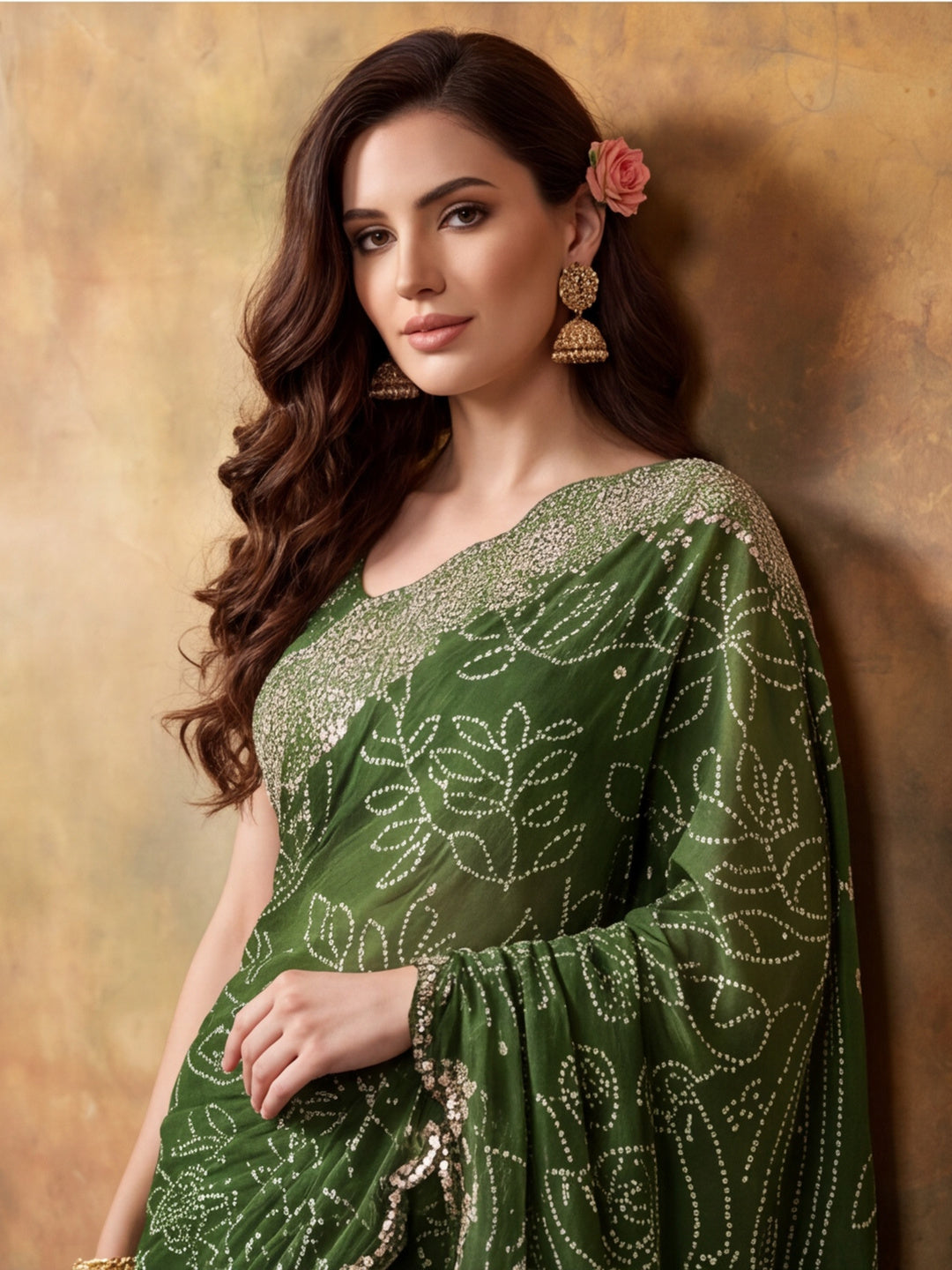 Women Lightweight Printed Beautiful Mirror Work Border Saree With Unstitched Blouse Piece