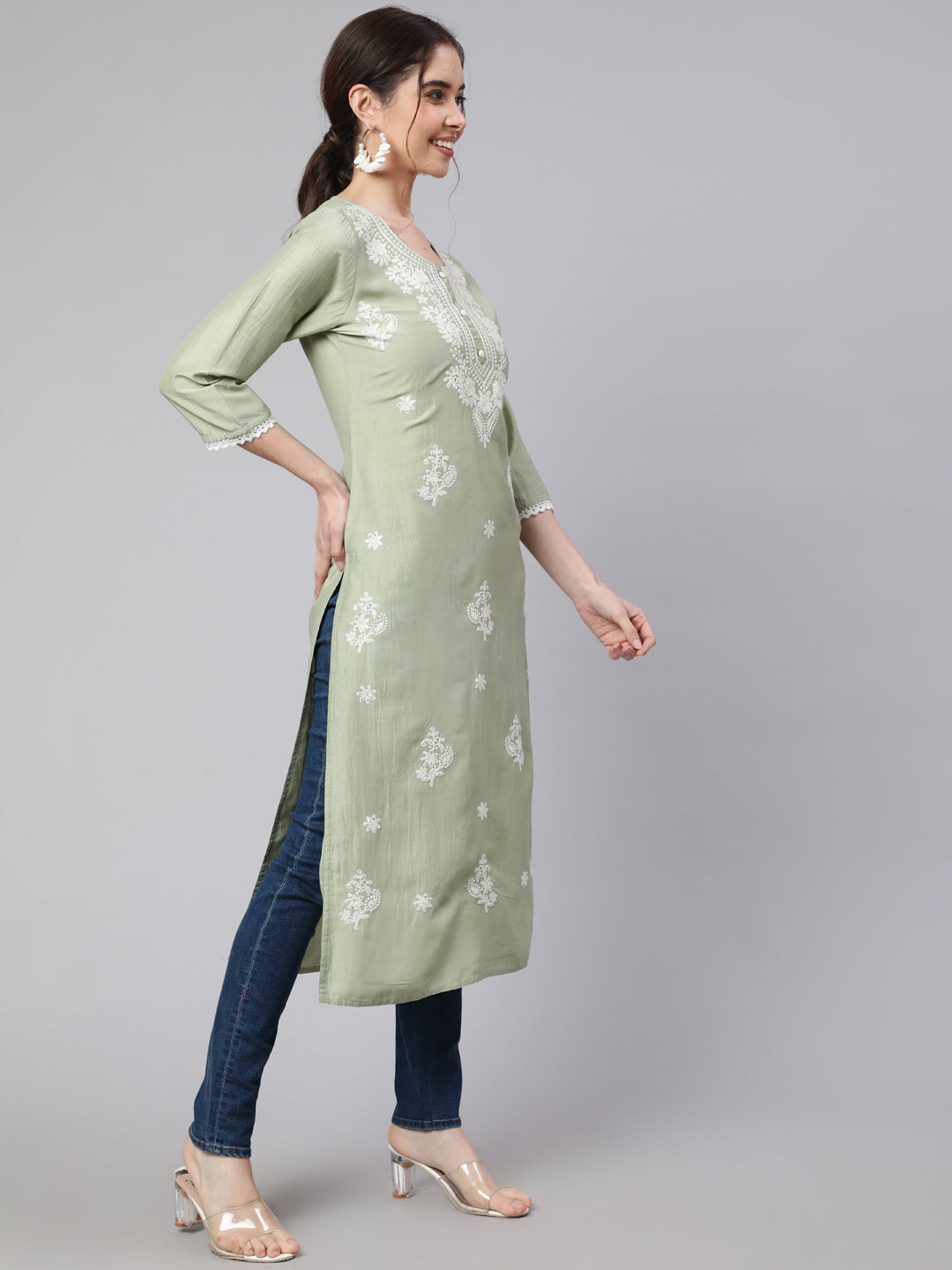 Sage Green Chikankari Straight Kurta