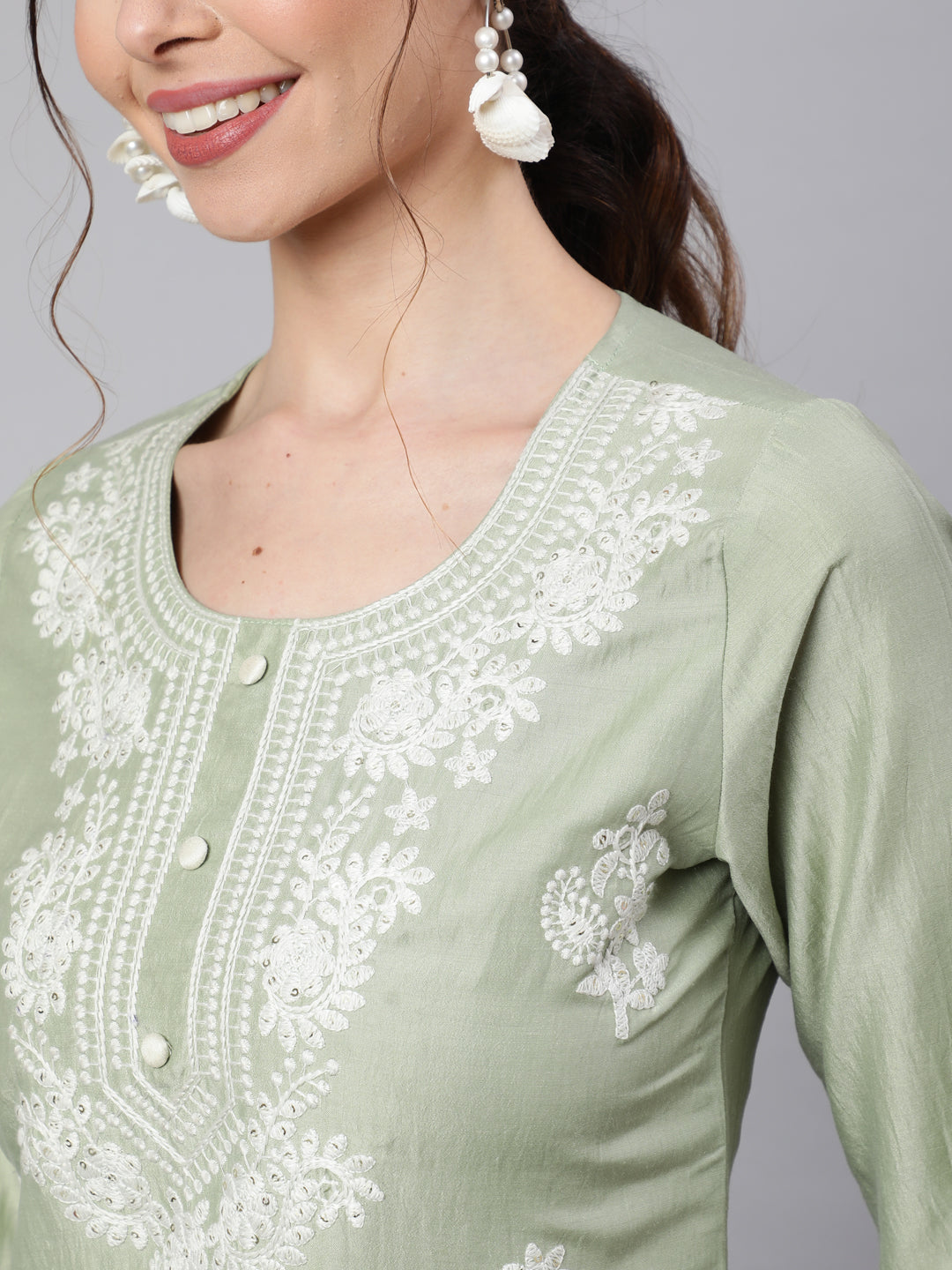 Sage Green Chikankari Straight Kurta