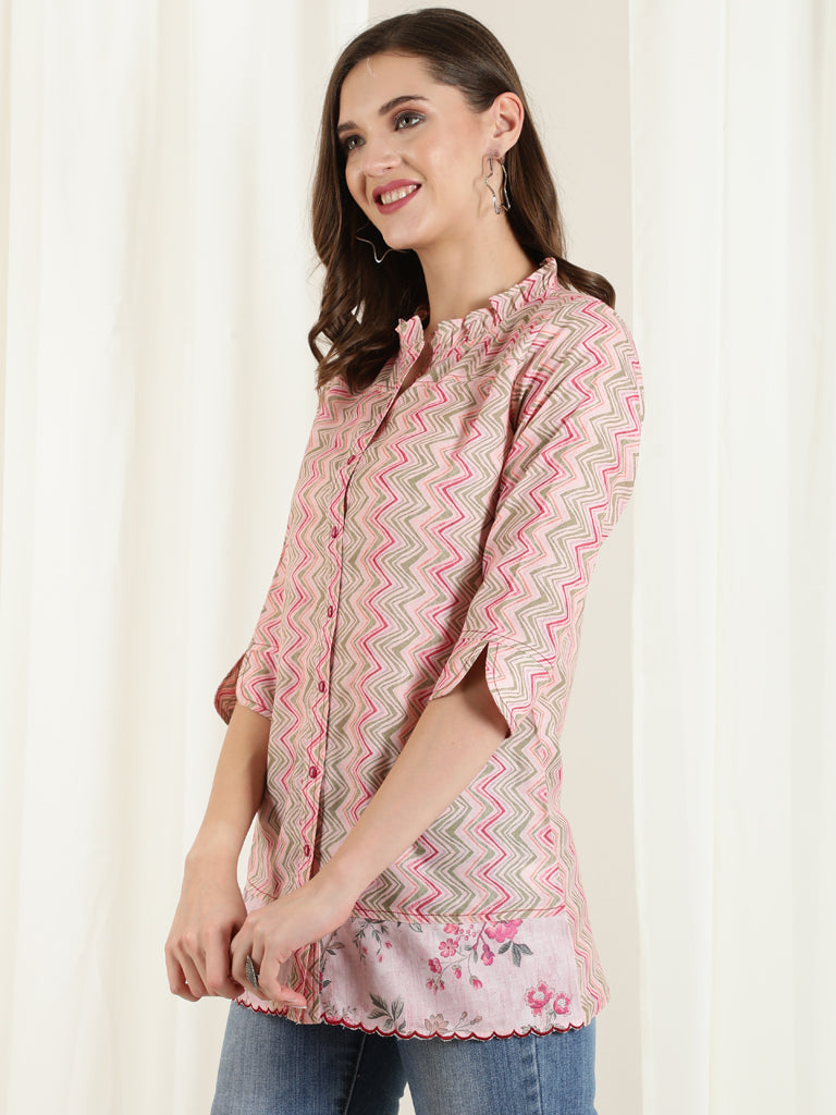 Multicolor Zigzag Embroidered Short Kurta