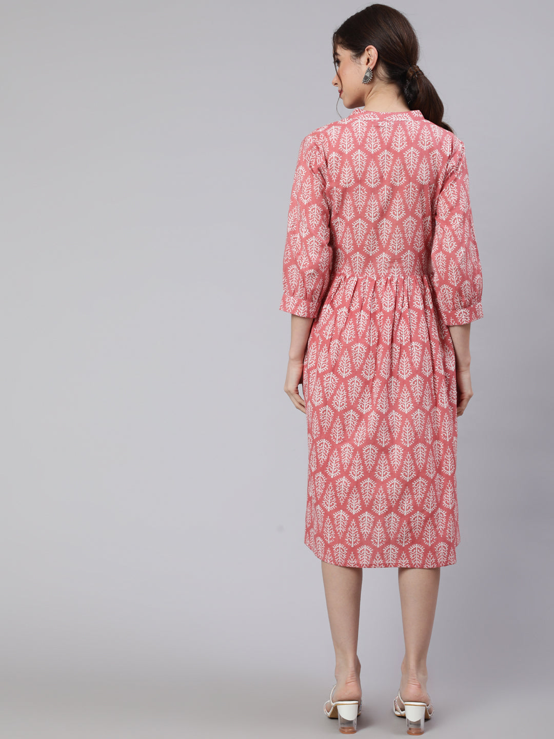 Pink Ethnic Printed Flared Dress