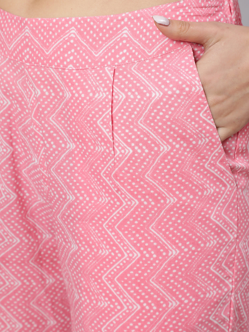 Pink Printed Halter Neck Kurta With Printed Pants And Dupatta
