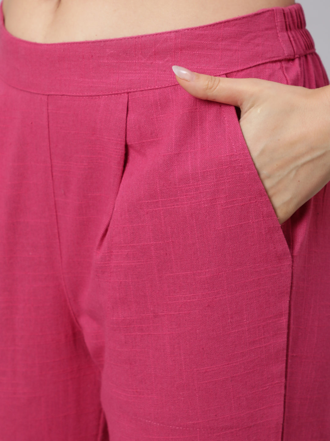 Pink Self Weaved Checkered Straight Embroidered Kurta With Pants