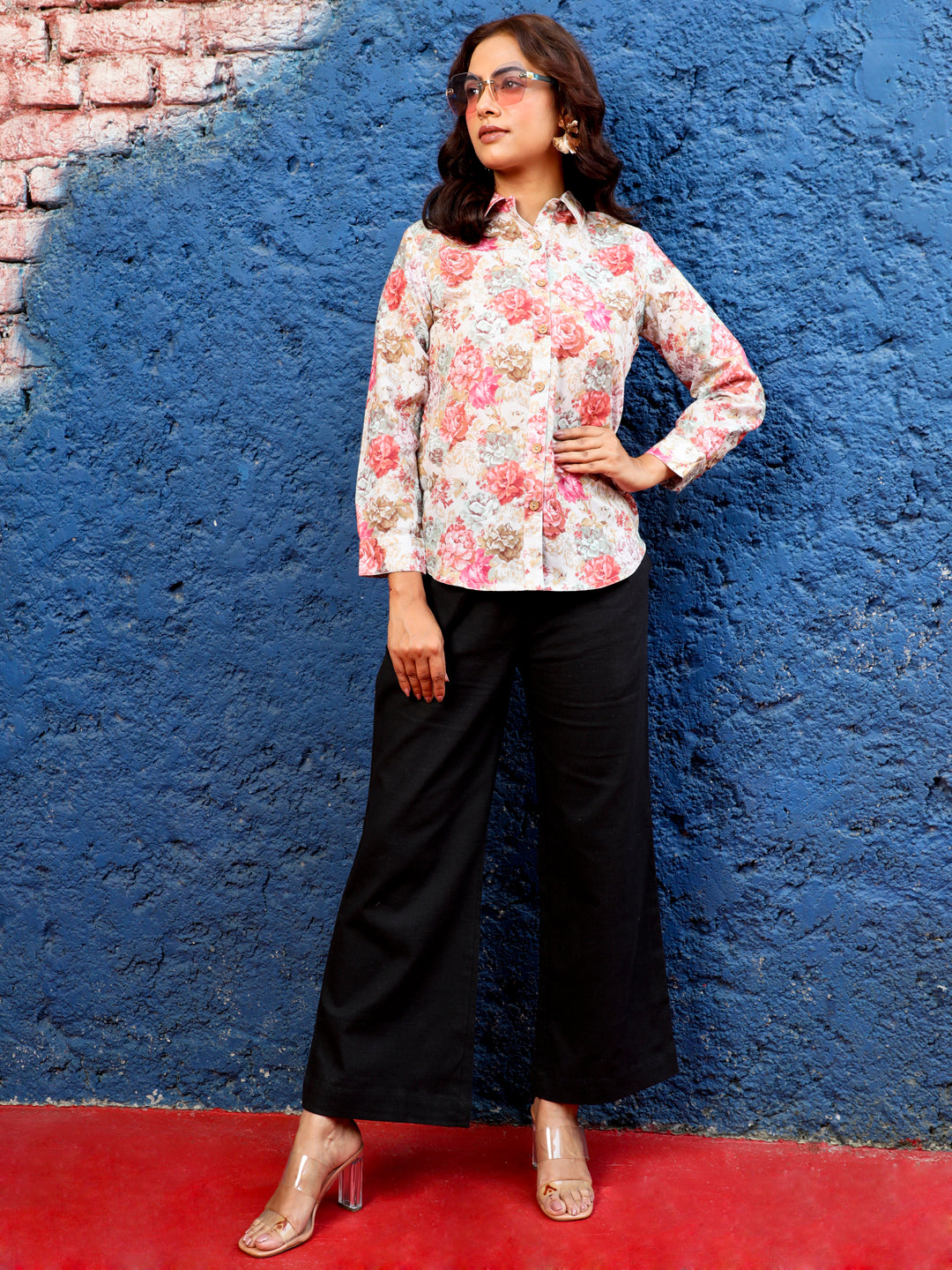 Peach Full Sleeved Floral Shirt