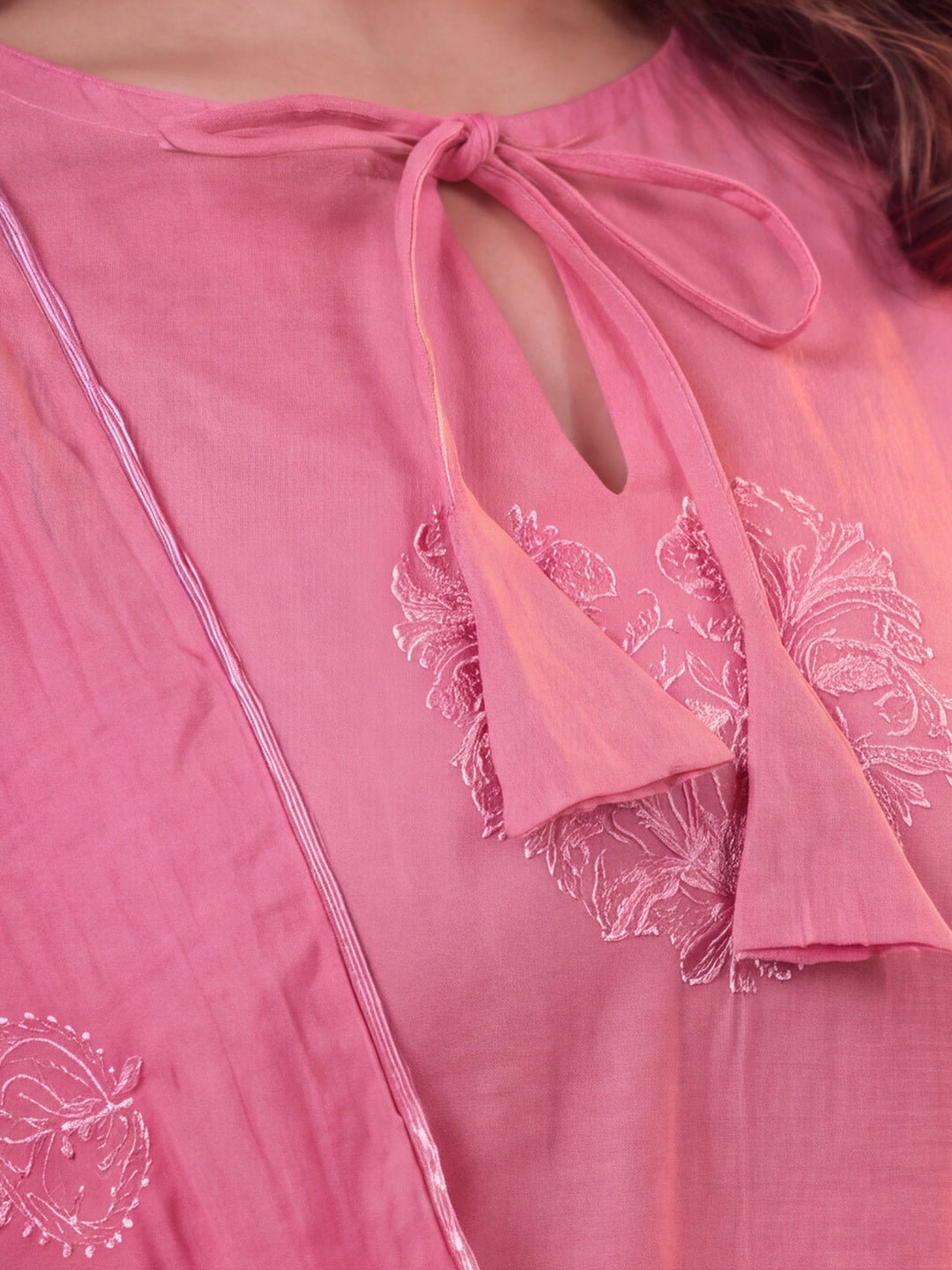 Women Embroidered Pink Straight Kurta Set with Dupatta
