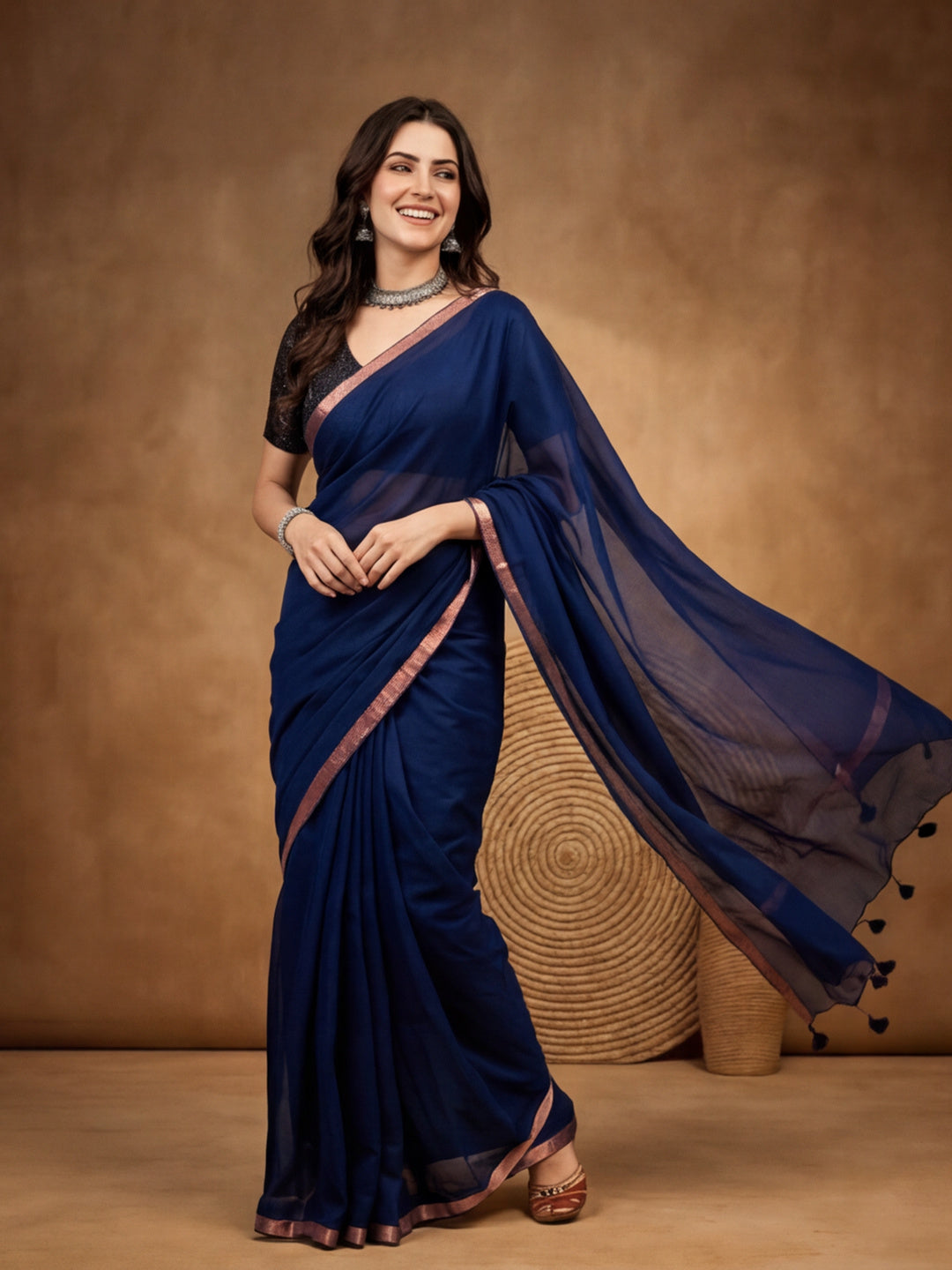 Solid Pure Cotton Saree with Unstiched Blouse
