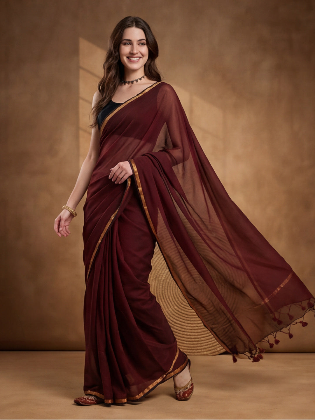 Solid Pure Cotton Saree with Unstiched Blouse