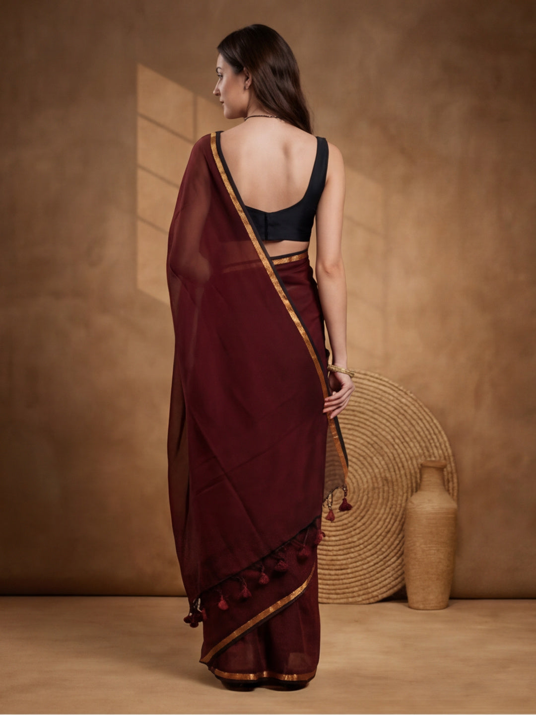 Solid Pure Cotton Saree with Unstiched Blouse