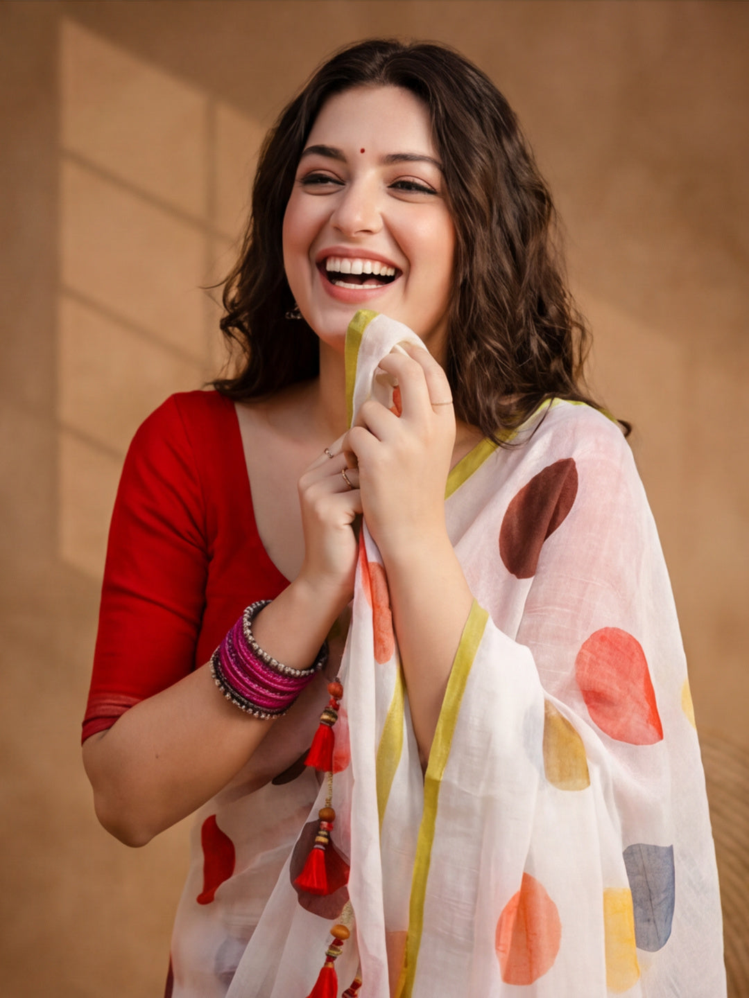 Colourblocked Linen Blend Saree with Unstiched Blouse