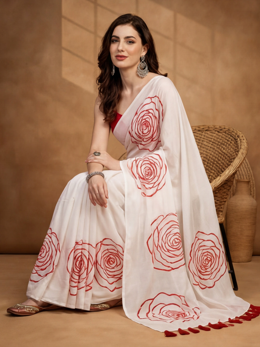 Floral Linen Blend Saree with Unstiched Blouse