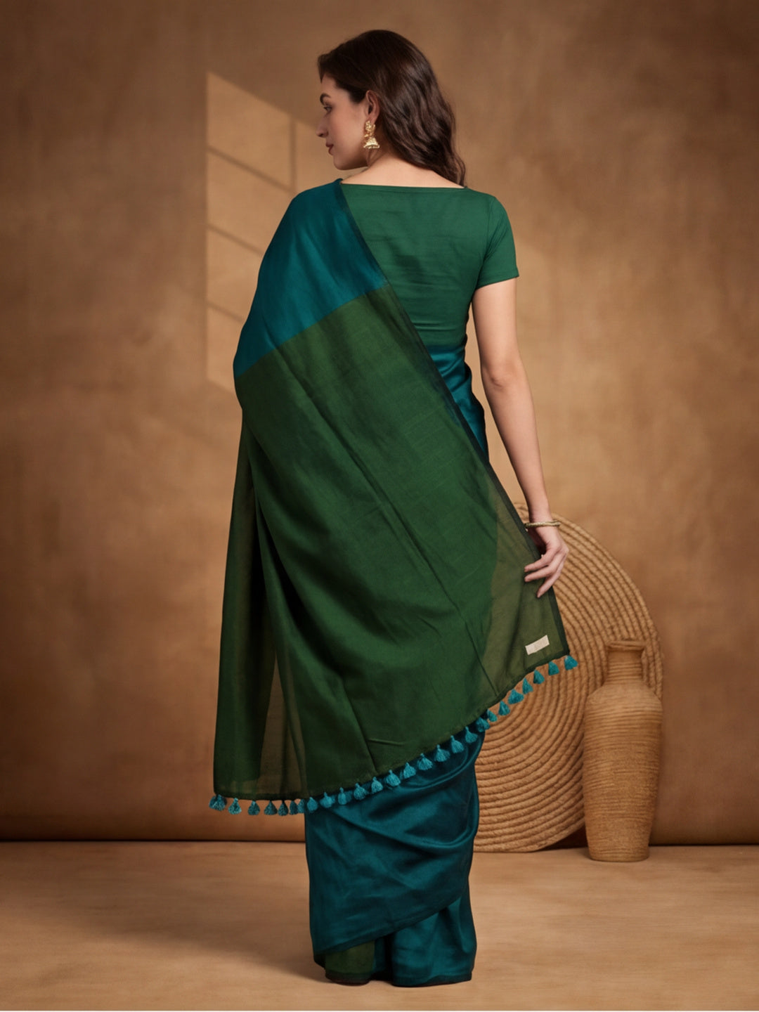 Solid Pure Cotton Saree with Unstiched Blouse