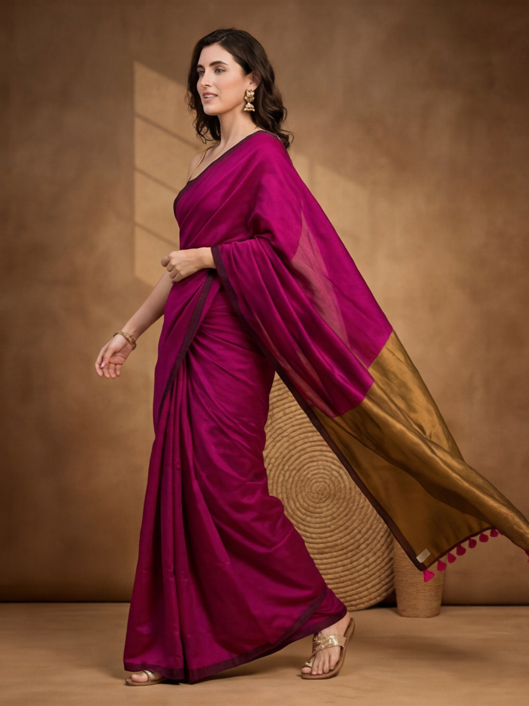 Solid Pure Cotton Saree with Unstiched Blouse