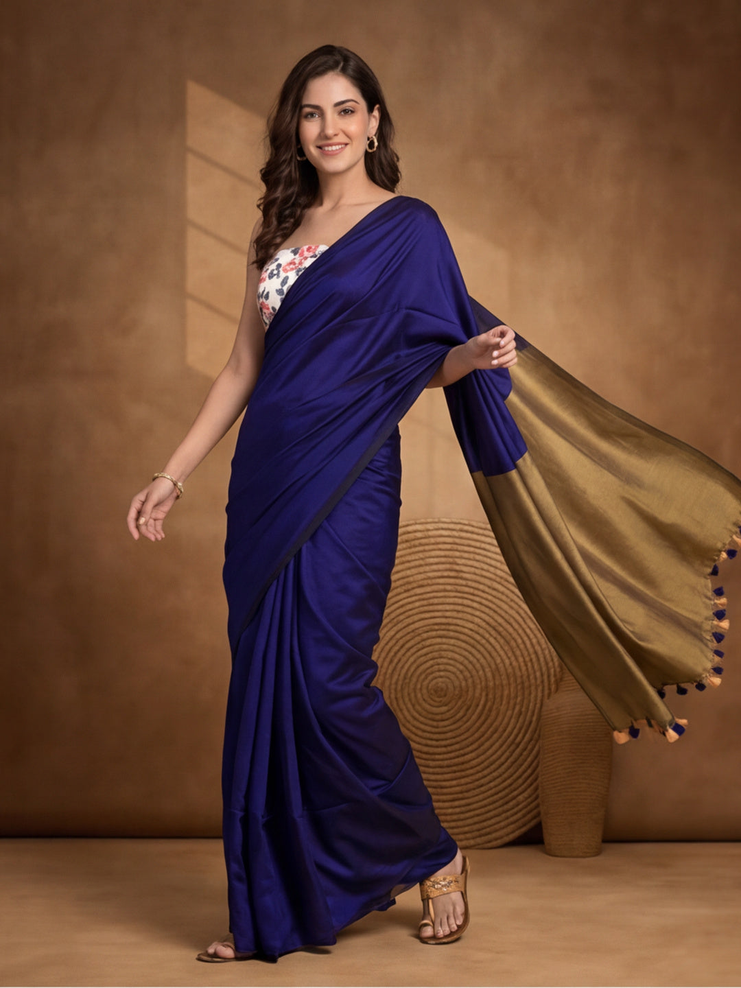 Solid Pure Cotton Saree with Unstiched Blouse