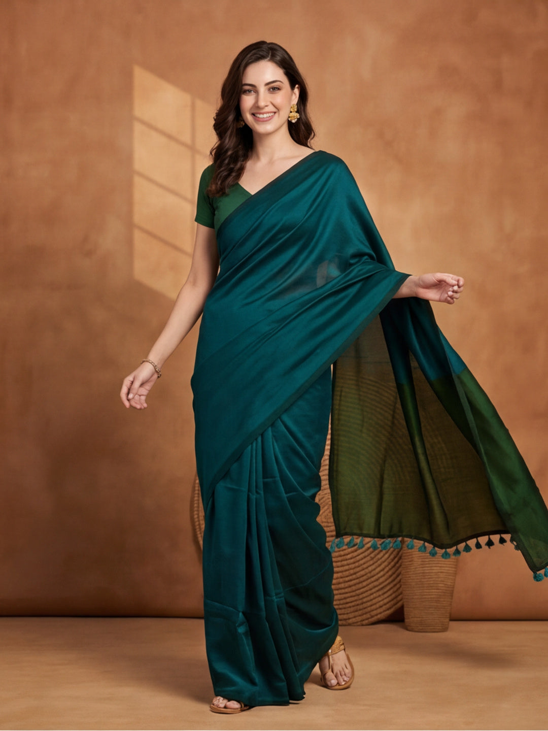 Solid Pure Cotton Saree with Unstiched Blouse