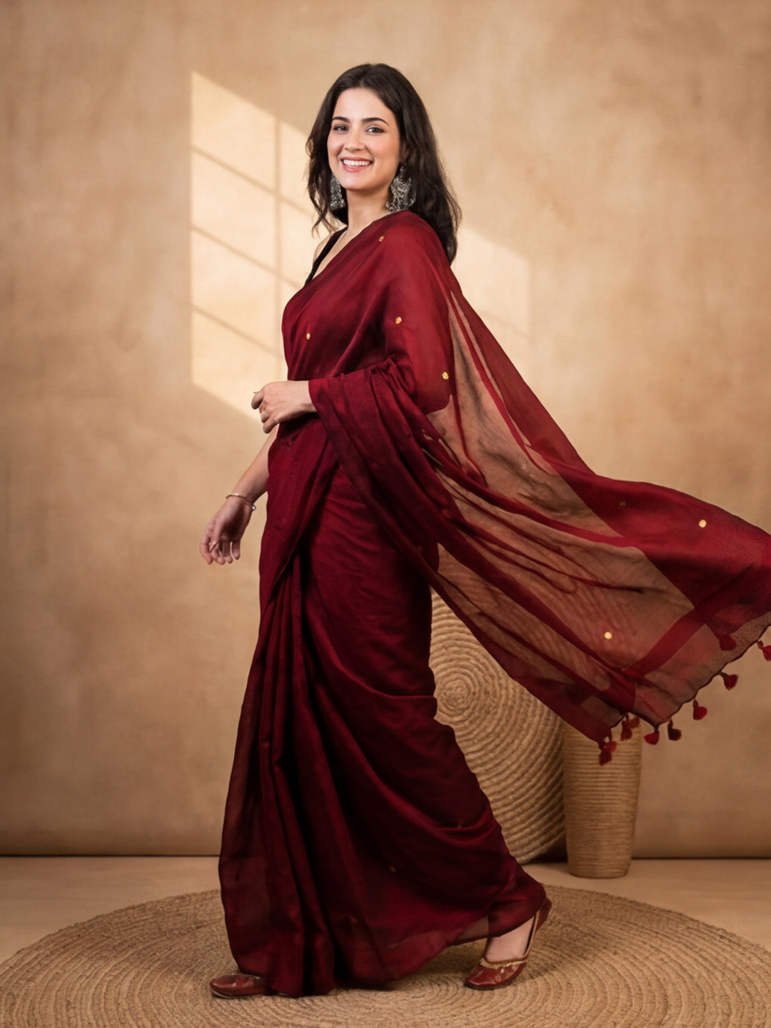 Solid Pure Cotton Saree with Unstiched Blouse
