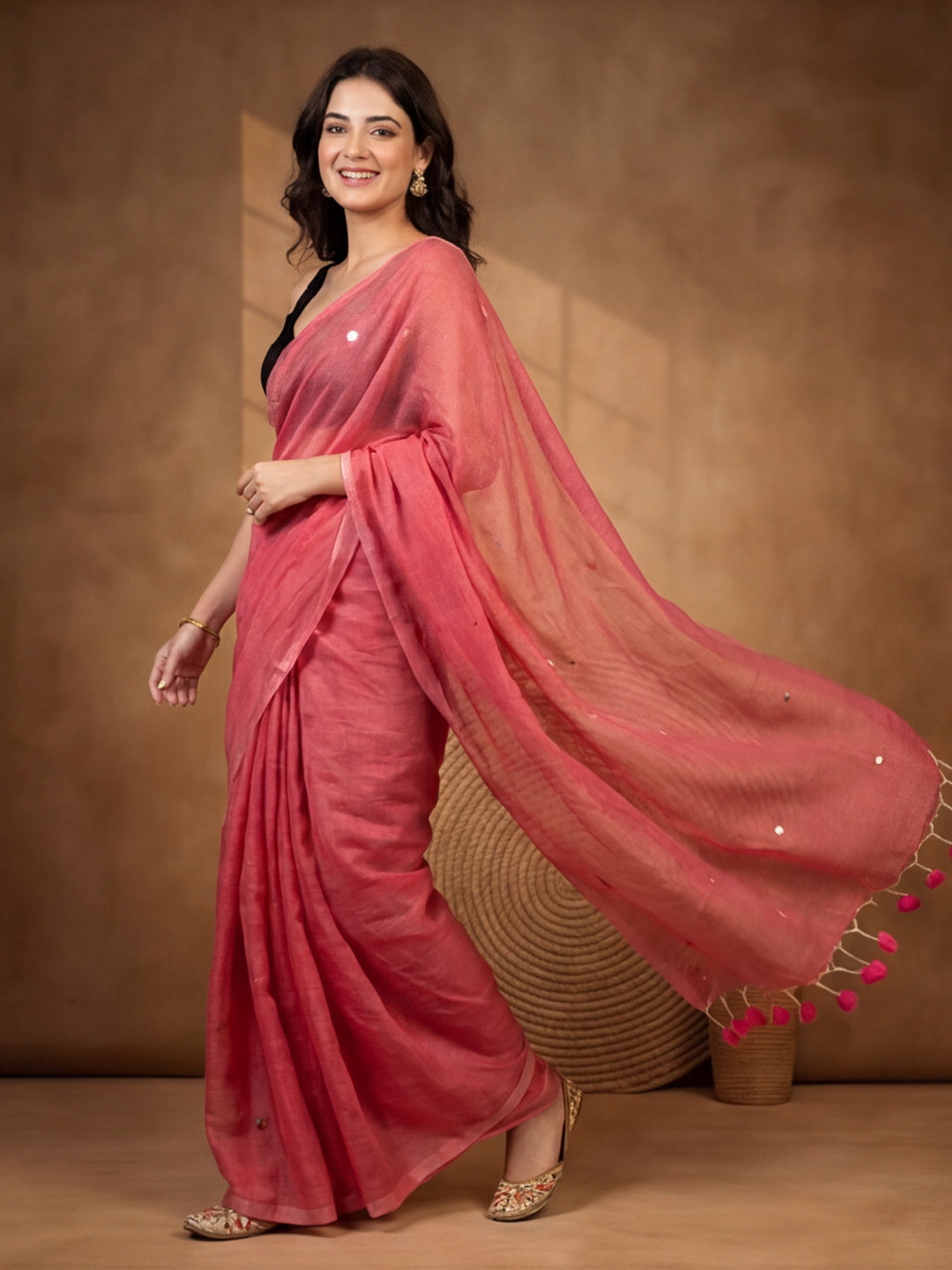 Solid Pure Cotton Saree with Unstiched Blouse