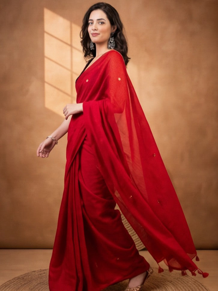 Solid Pure Cotton Saree with Unstiched Blouse
