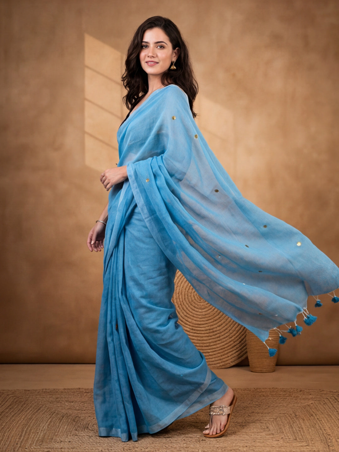 Solid Pure Cotton Saree with Unstiched Blouse