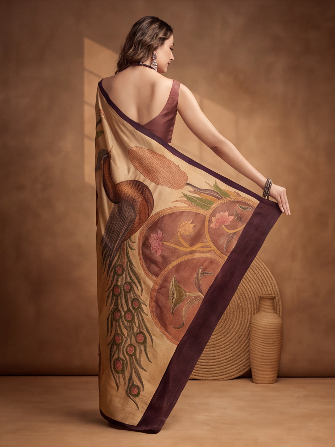 arthy Tone Digitally Printed Kantha-Look Cotton Saree with Contrast Border