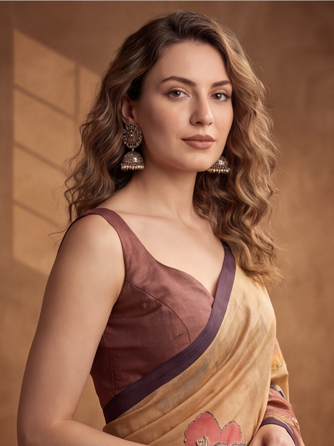 arthy Tone Digitally Printed Kantha-Look Cotton Saree with Contrast Border