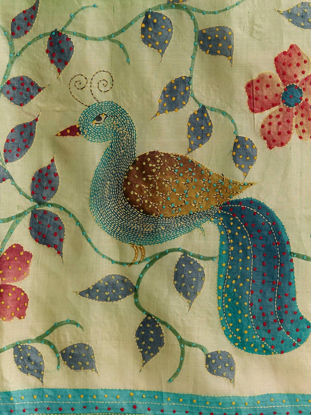 arthy Tone Digitally Printed Kantha-Look Cotton Saree with Contrast Border