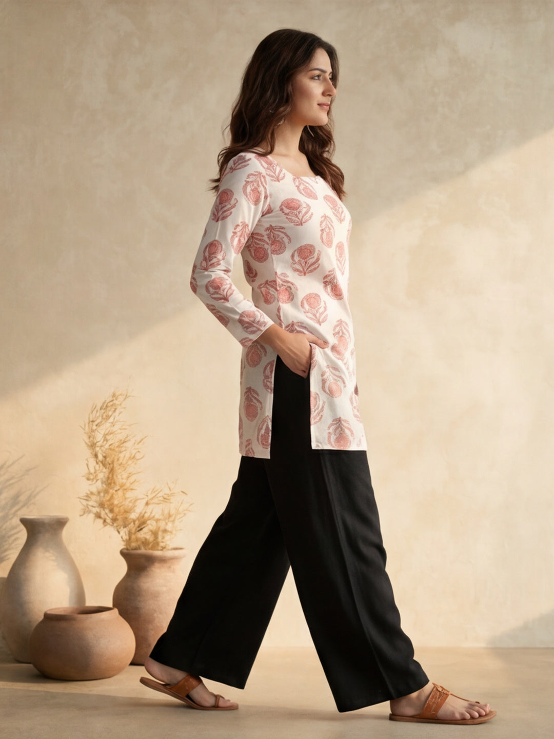 Women Printed Square Neck Fancy Tunic Top with Full Sleeves