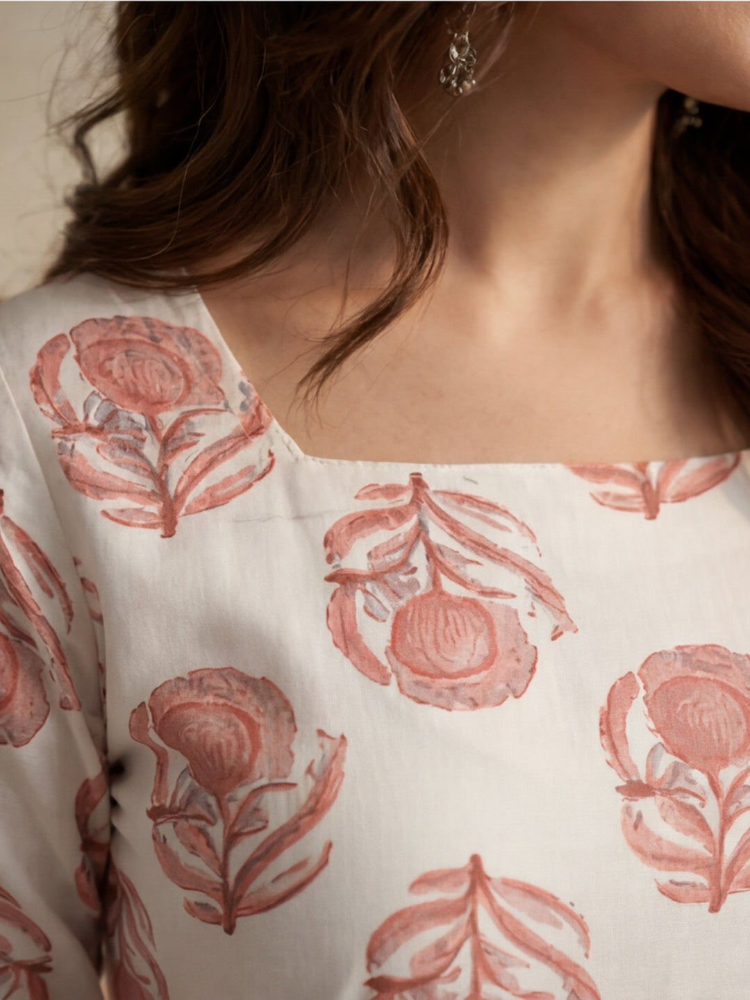 Women Printed Square Neck Fancy Tunic Top with Full Sleeves