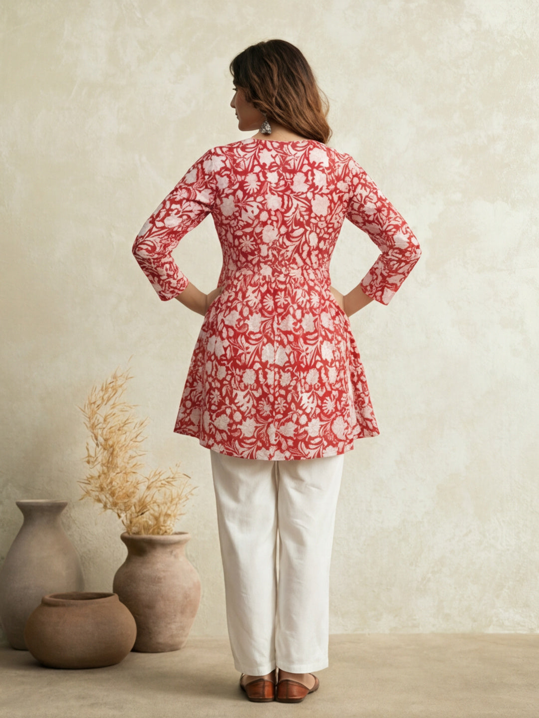 Women Printed V-Neck Fancy Tunic Top with Full Sleeves