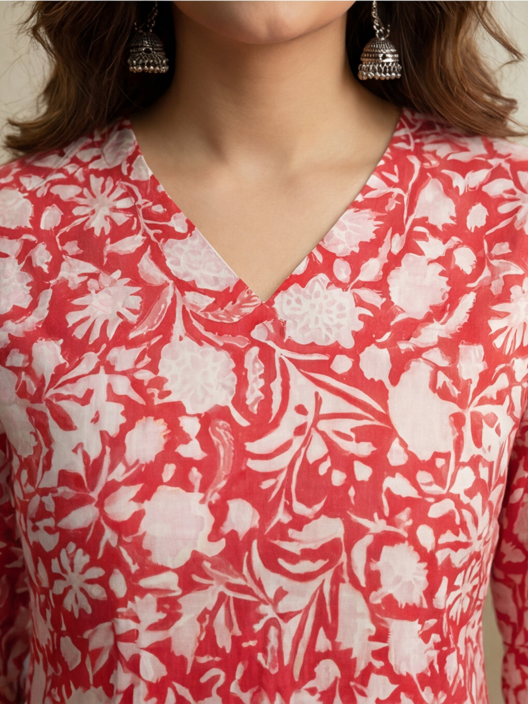 Women Printed V-Neck Fancy Tunic Top with Full Sleeves