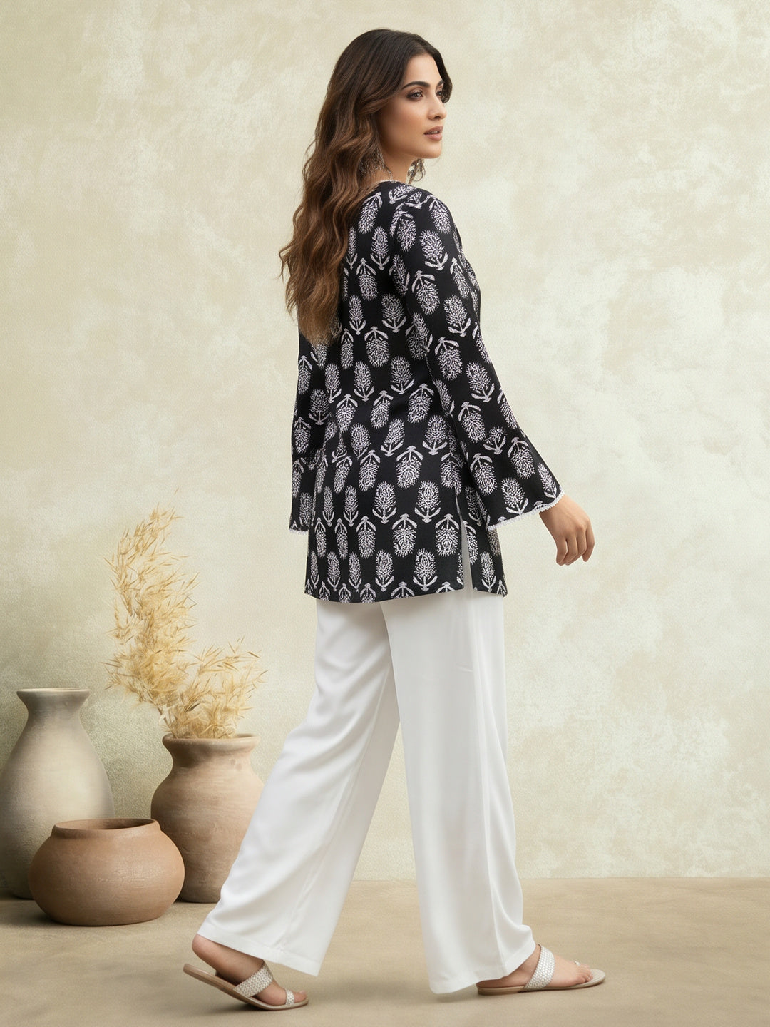 Women Printed Square Neck Fancy Tunic Top with Full Sleeves