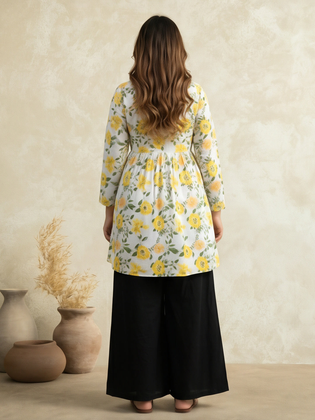 Women Printed V-Neck Fancy Tunic Top with Full Sleeves