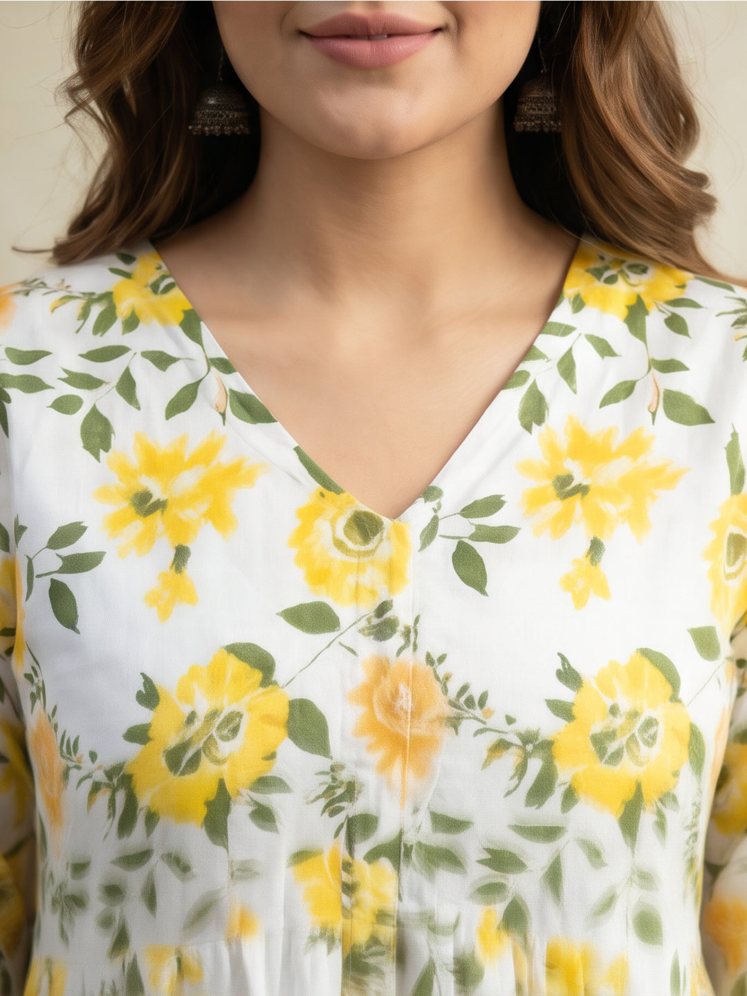 Women Printed V-Neck Fancy Tunic Top with Full Sleeves