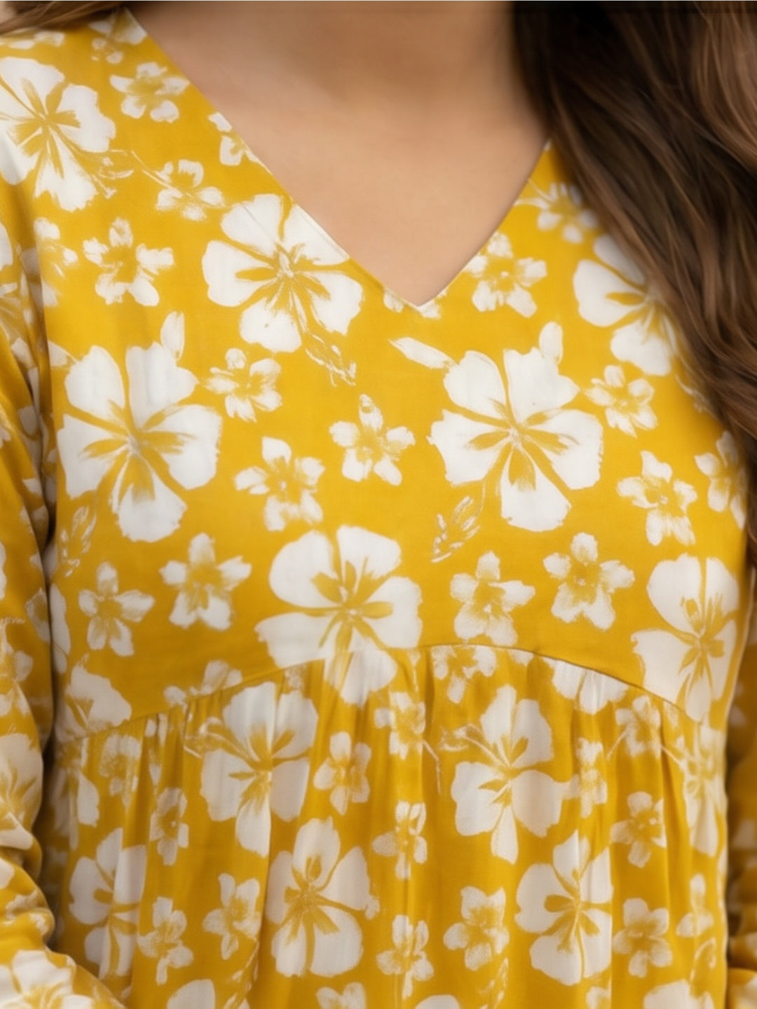 Women Printed V-Neck Fancy Tunic Top with Full Sleeves