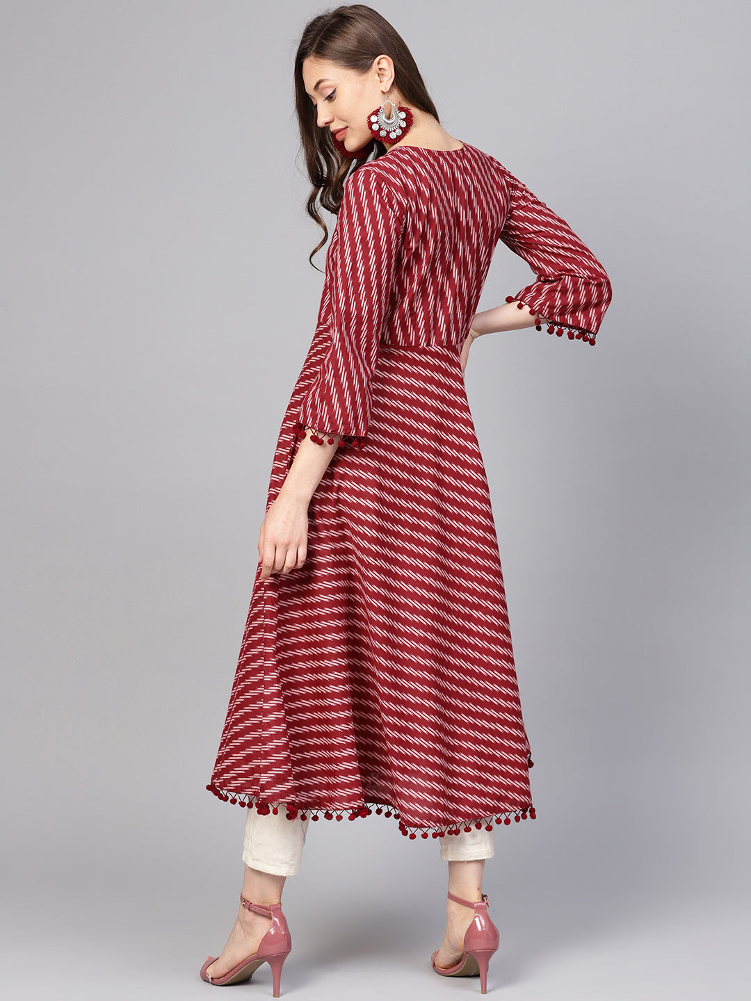Maroon Geometric A-Line Cotton Kurta