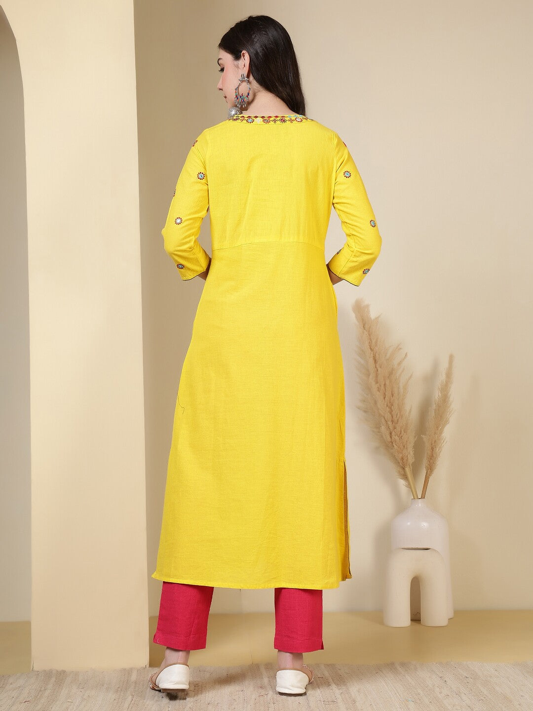 Floral Embroidered A-Line Pure Cotton Kurta