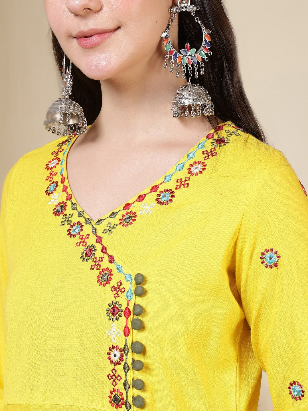 Floral Embroidered A-Line Pure Cotton Kurta