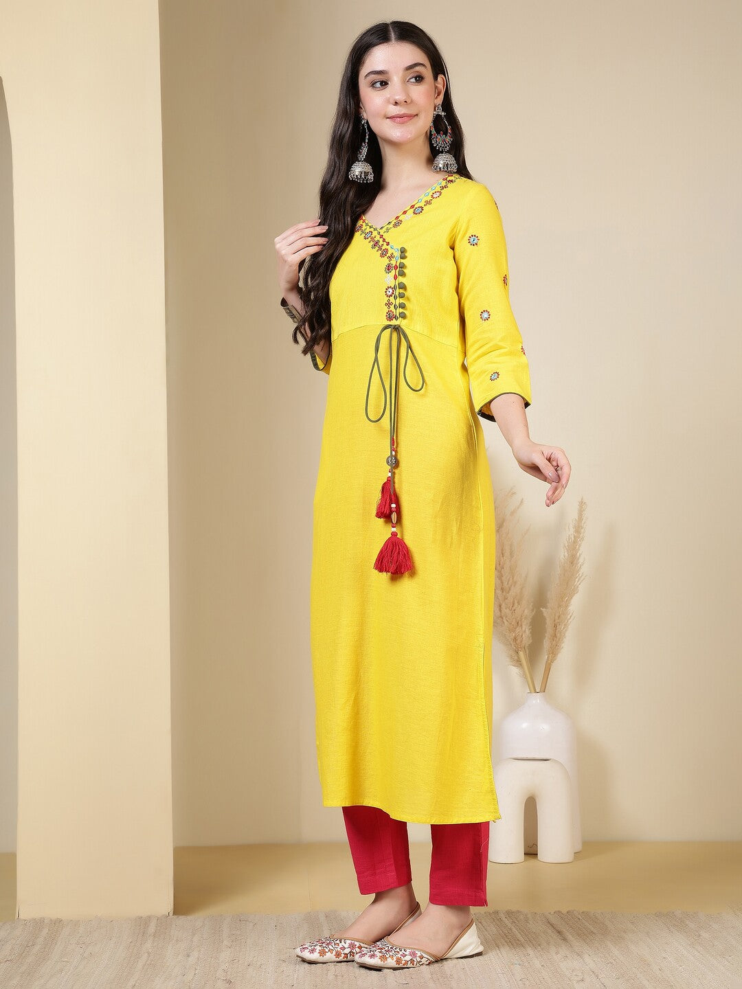 Floral Embroidered A-Line Pure Cotton Kurta