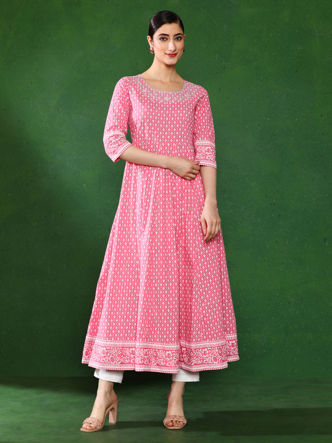 buy pink anarkali kurta for women