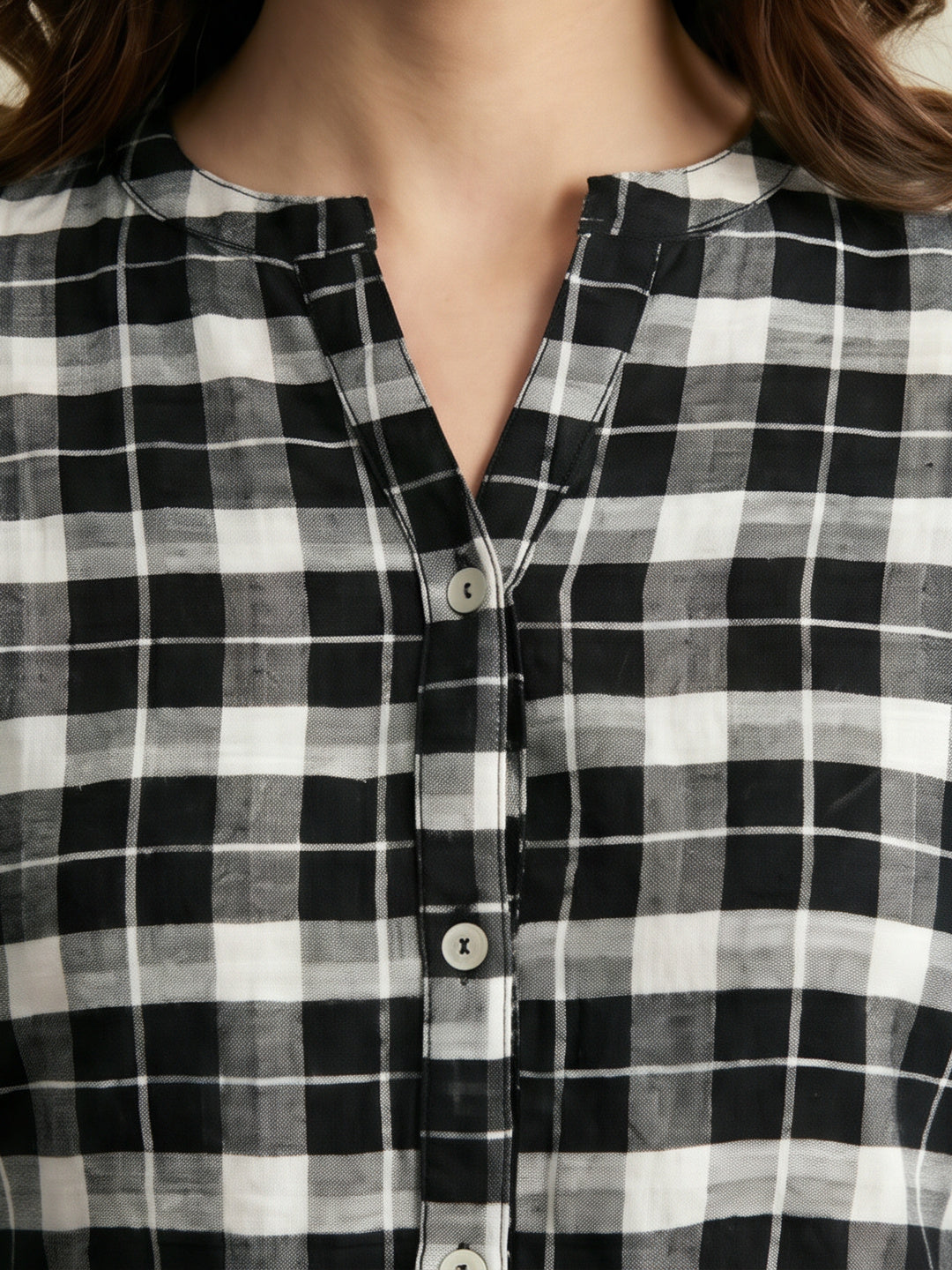 Checked Cotton Short Kurti With Gathered Detail With Flared Palazzos