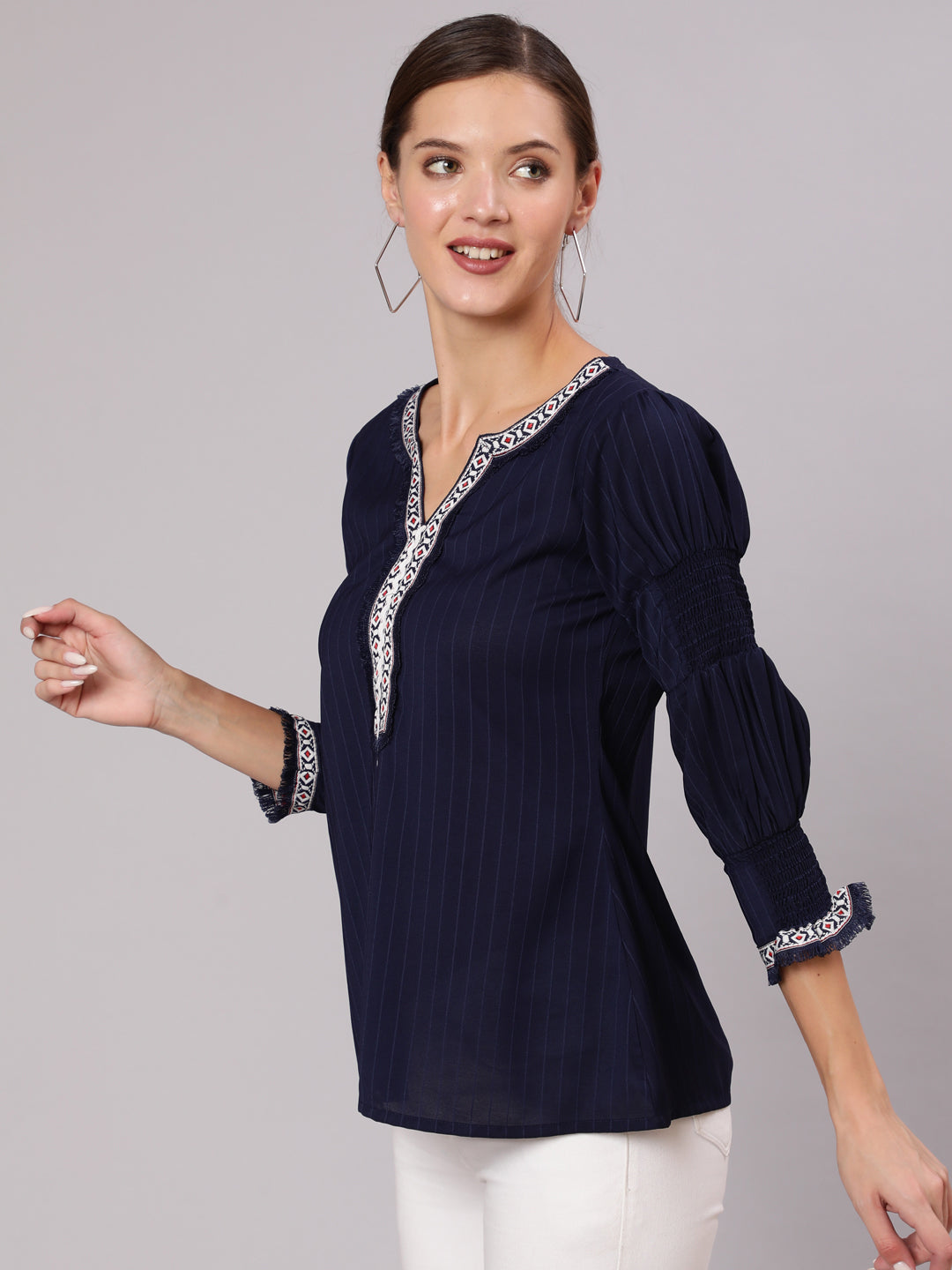 Embroidered Ethnic Wear Top With Smocked Sleeves