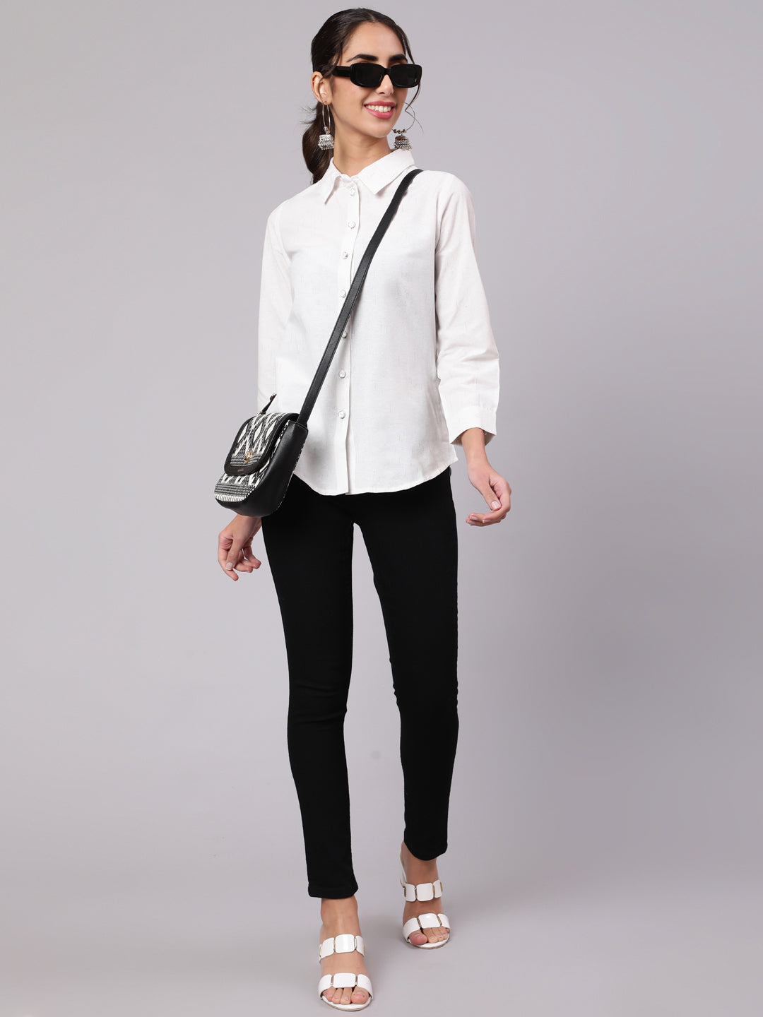 White Cotton Collar Neck Shirt