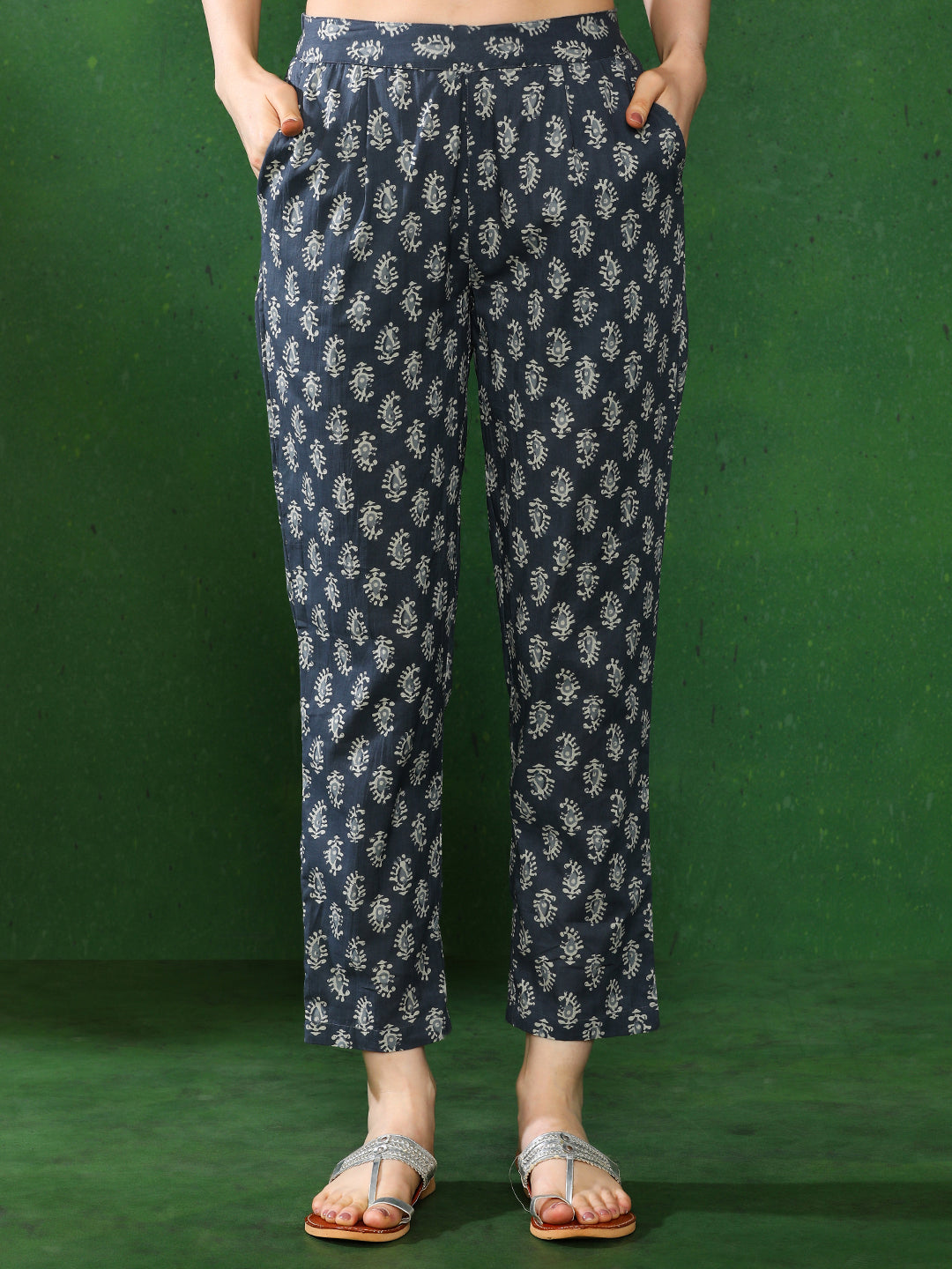 Blue & Grey Printed Flared Kurta With Pant