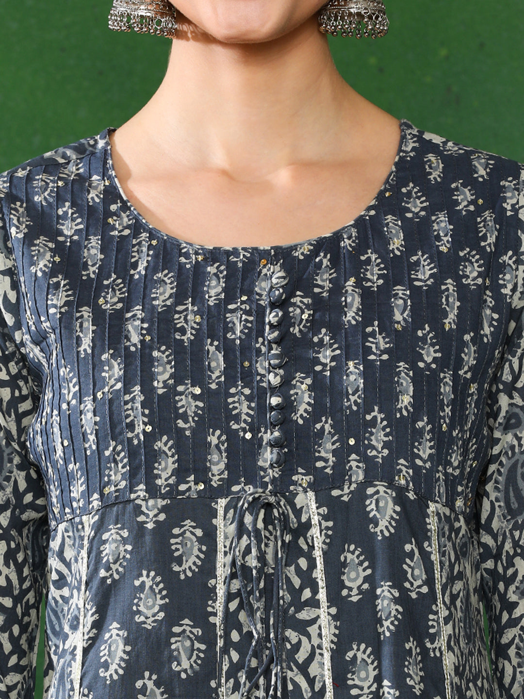 Blue & Grey Printed Flared Kurta With Pant