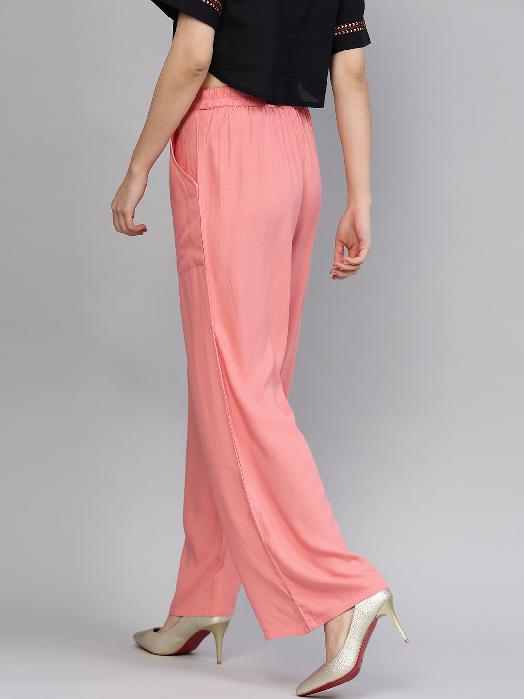 Pink Solid Rayon Palazzo