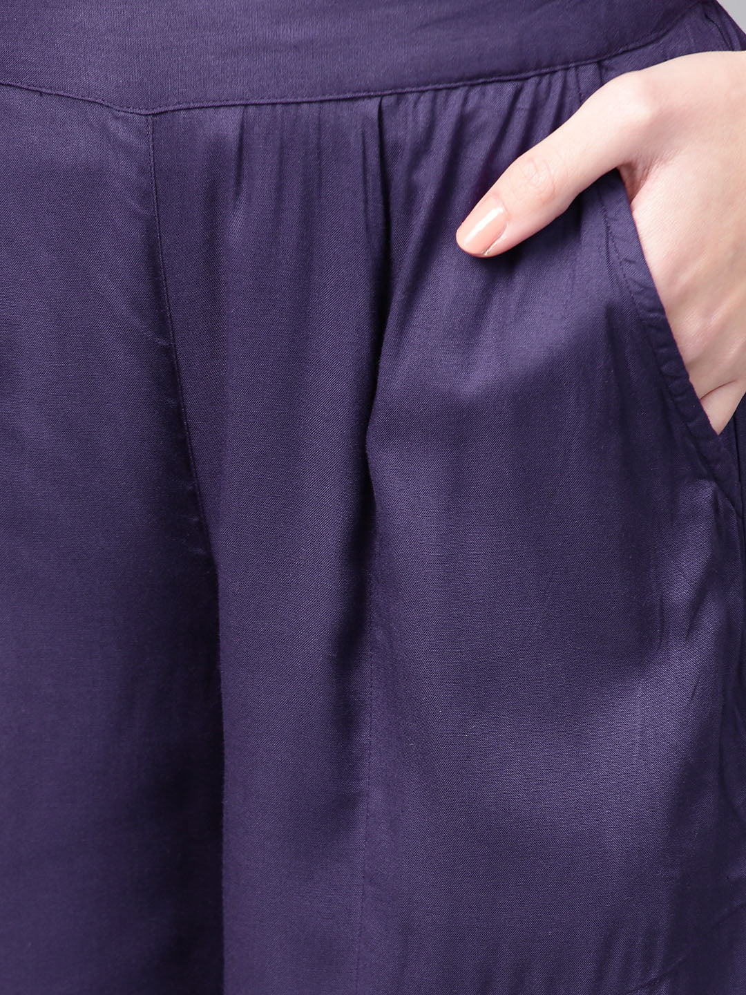 Dark Purple Solid Rayon Palazzo